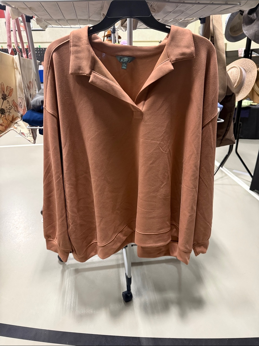 Cozy Collared Pullover Sweatshirt - Rust - Picture 1 of 5
